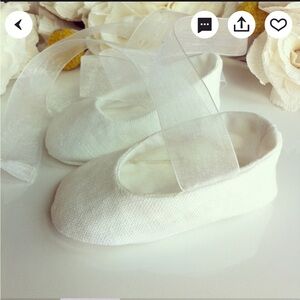 Two pairs of White linen flower girl shoes 9-12M